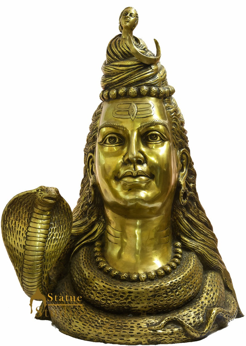 Large Size Brass Hindu Lord Shankar Ji Shiva Bust With Maa Ganga 27"