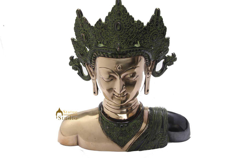 Antique bronze metal brass buddha tibet tara bust statue figure 15"