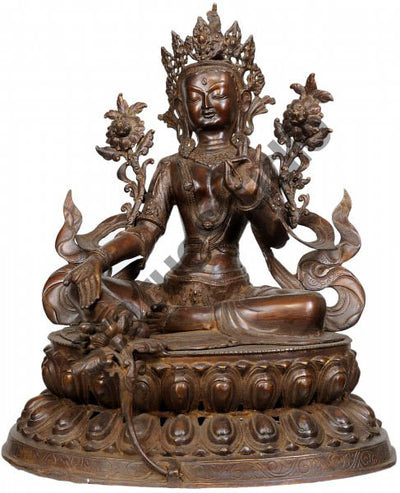 Antique Indian handicraft Green Tara Buddhist Deity Big Statue 2 Feet