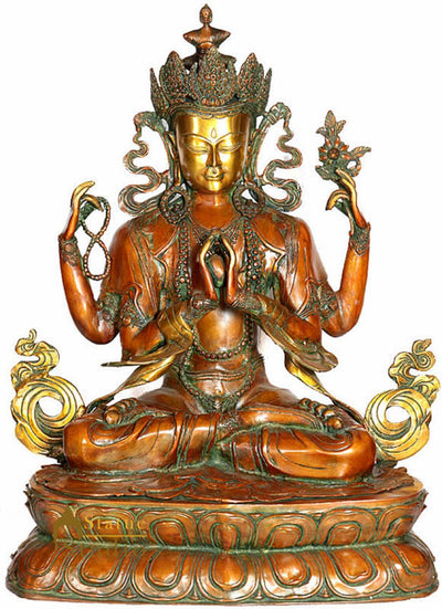 Four Armed Avalokiteshwara Buddha Large Size Home Garden Decor Statue 27"