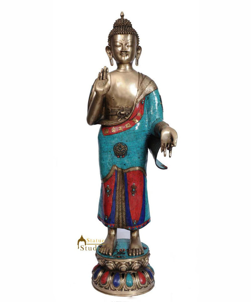 Bronze very big standing buddha old chinese thai tibet home garden décor art 51"