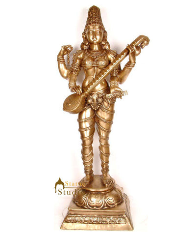 Indian Hindu Goddess of Knowledge And Art Very Large Maa Saraswati Sculpture 54"