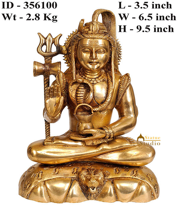 Brass Indian Handmade Hindu Deity Lord Shiva Shankar Idol 9"