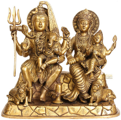 Indian Brass Hindu God Lord Shiva Parivar Family with Parvati 12"