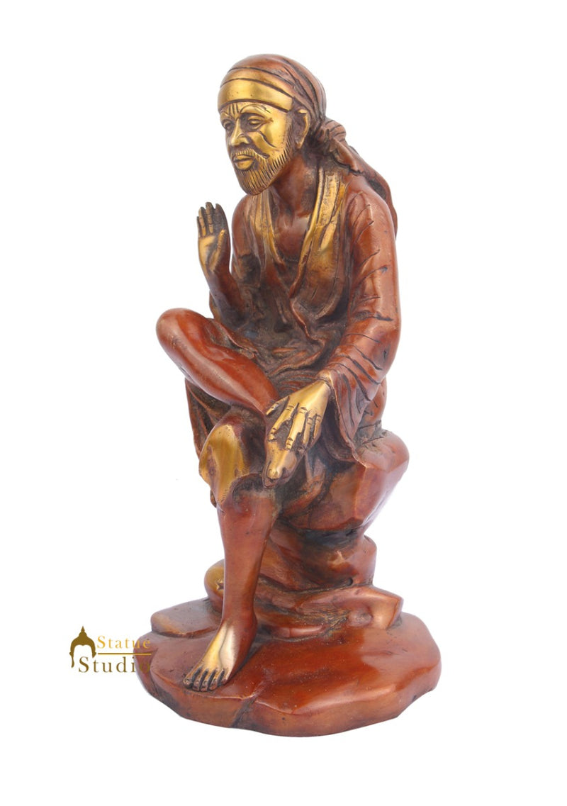 Indian Hindu God Blessing Lord Shirdi Ke Sai Baba Murti Temple Idol For Sale 10"