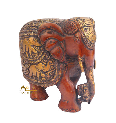 Brass Animal Handicraft Home Garden Décor Elephant Sculpture 6"
