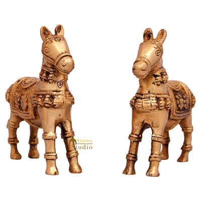Indian Brass Small Mini Feng Shui Vastu Home Décor Horse Pair Showpiece 3"