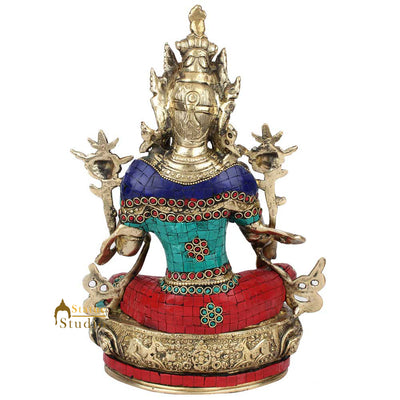 Tibetan Buddhist Goddess Tara Inlay Idol Home Office Décor Gift Statue 13"