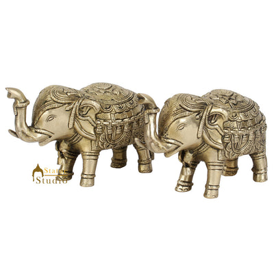 Indian Handicraft Brass Elephant Pair Small Décor Gifting Showpiece Statue 4"