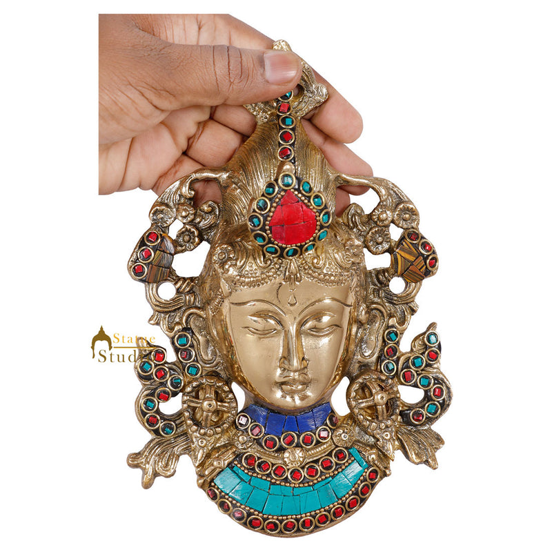 Small Nepal Goddess Tara Wall Décor Hanging Mask Inlay Mini Statue 7"