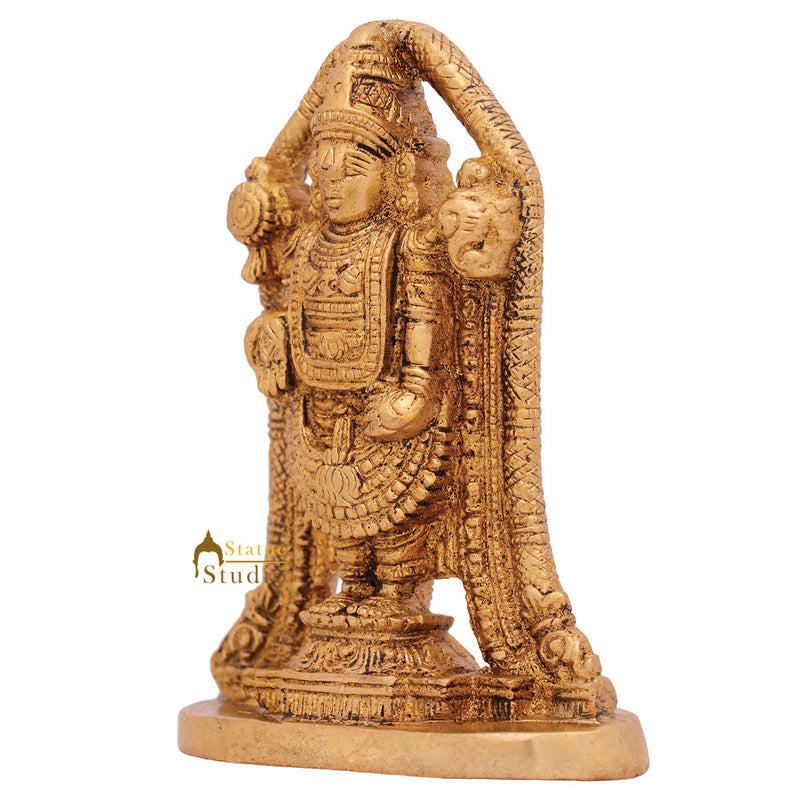 Indian Brass Metal Tirupati Balaji Small Idol Temple Pooja Décor Murti Statue 4"