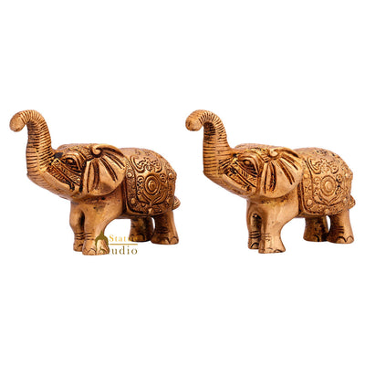 Indian Brass Small Mini Feng Shui Vastu Home Décor Elephant Pair Showpiece 2"