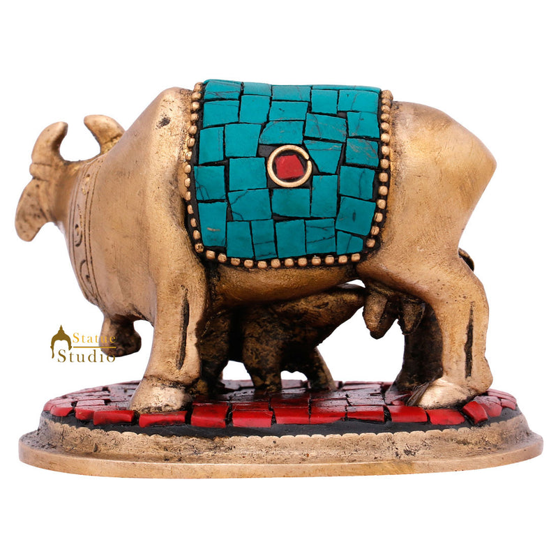 Hindu Sacred Pure Holy Cow Calf Mini Small Idol Religious Décor Statue Item 2"