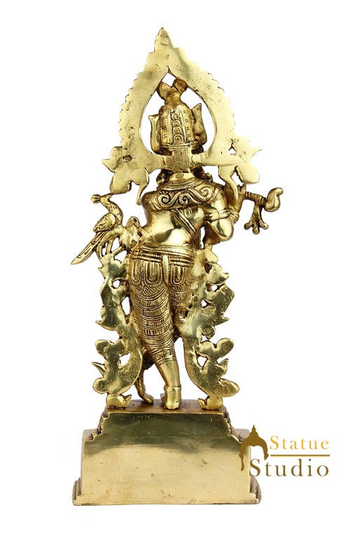 Hindu god deity lord krishna murti with flute standing statue idol figure 14"