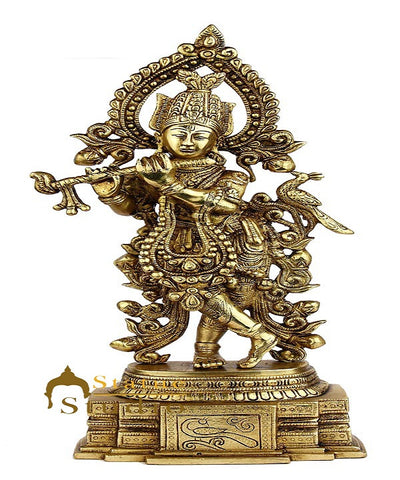 Hindu god deity lord krishna murti with flute standing statue idol figure 14"