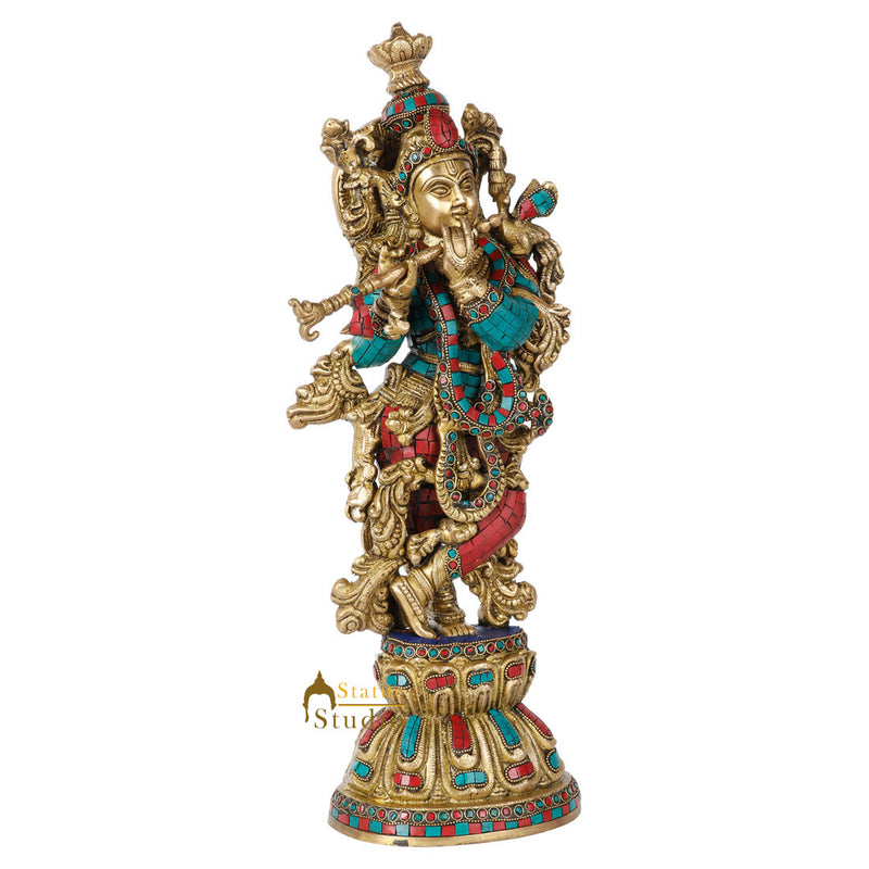 Indian Hindu God Krishna Fine Inlay Religious Décor Statue Idol Showpiece 20"