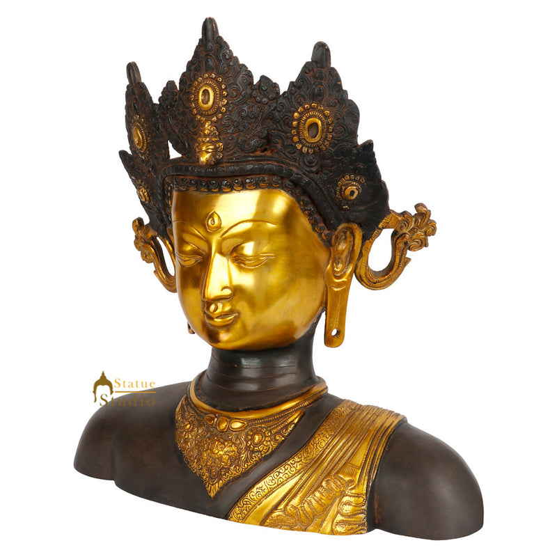 Antique Finsh Buddhist Goddess Buddha Tara Bust Table Décor Showpiece Statue 15"