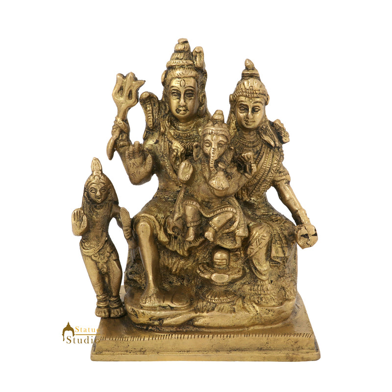 Indian Brass Hindu God Lord Shiva Parivar Family with Parvati Ganesha Kartik 6"