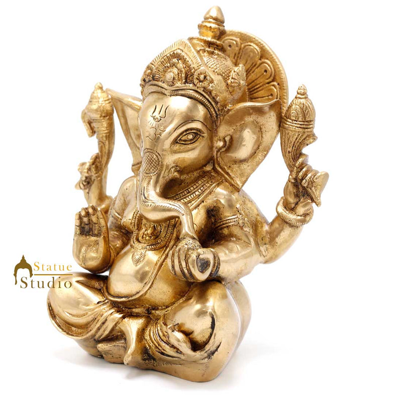Brass Ganesha Statue Elephant God Ganpati Idol for Home Décor Lucky Gift 7"