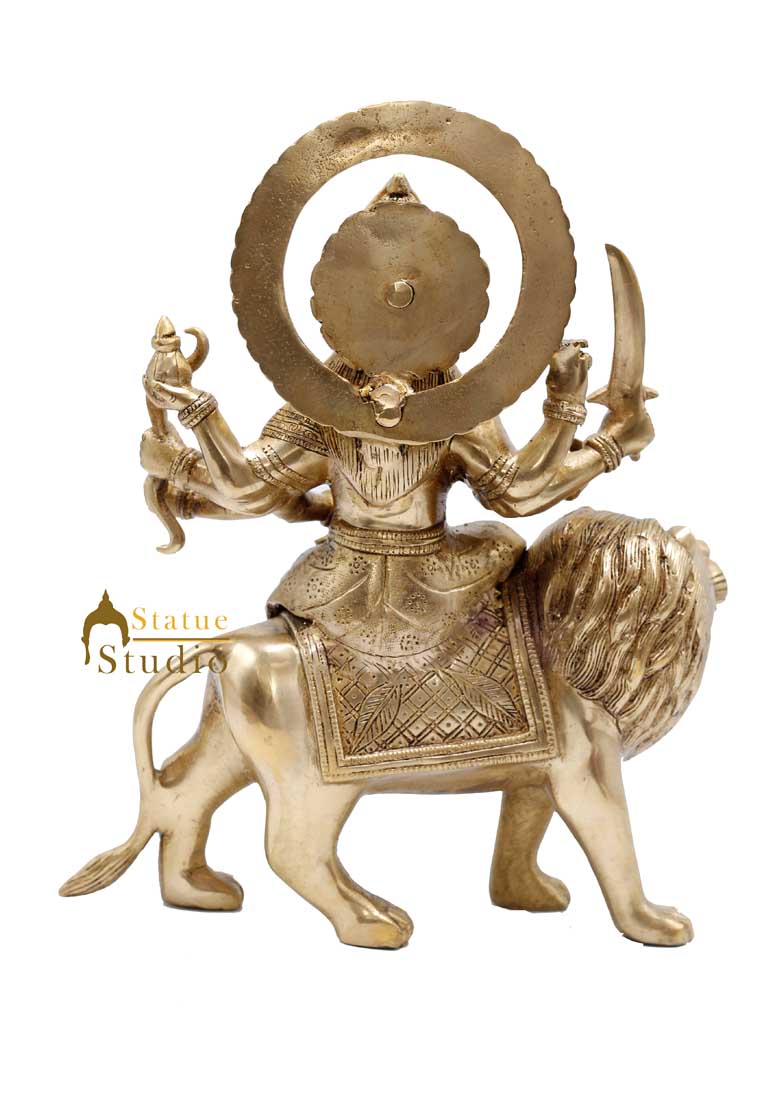 Indian Goddess Maa Durga Sherawali Statue Temple Idol With Lion Murti 12"