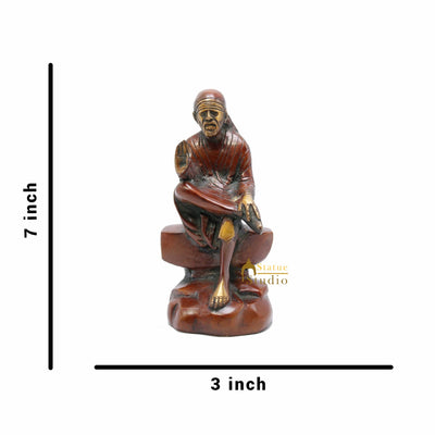 Brass Lord Sai Baba Idol For Pooja Temple Religious Home Décor Gift Statue 7"