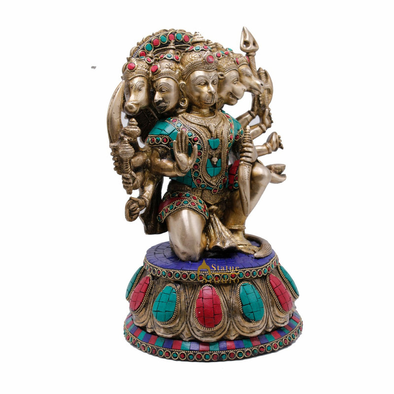 Brass Panchmukhi Hanuman Idol Home Temple Decor Gift Lucky Showpiece Statue 12"