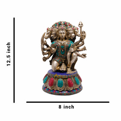 Brass Panchmukhi Hanuman Idol Home Temple Decor Gift Lucky Showpiece Statue 12"