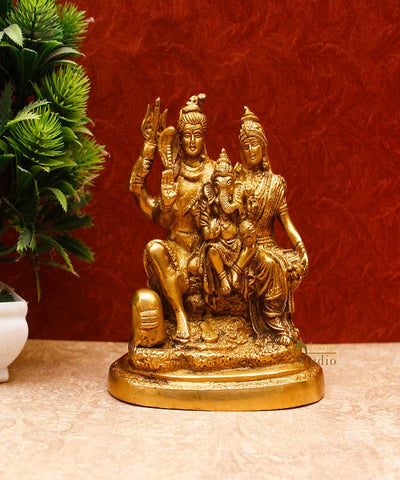 Brass Shiva Parivar Family Idol For Home Office Temple Décor Statue 6"