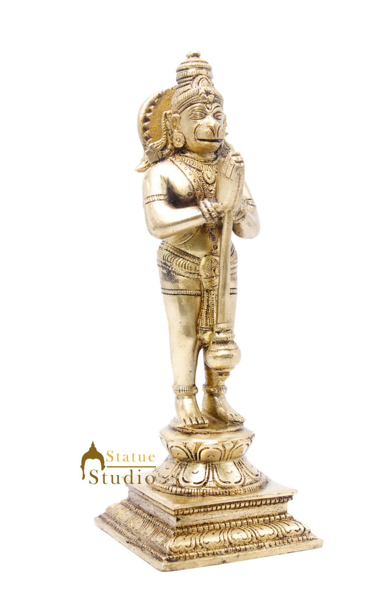 Brass Hindu Deity Lord Hanuman Idol For Puja Home Décor Gift Statue 8"