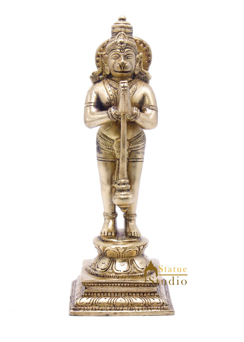 Brass Hindu Deity Lord Hanuman Idol For Puja Home Décor Gift Statue 8"