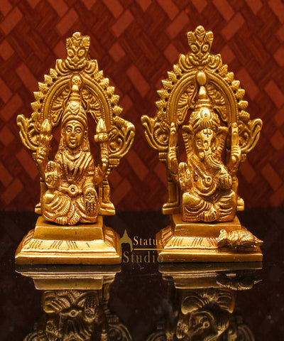 Brass Ganesha Lakshmi Idol For Home Temple Pooja Room Diwali Décor Statue Gift 3.5"
