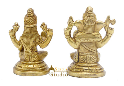 Brass Ganesha Lakshmi Idol For Home Temple Pooja Room Diwali Décor Statue Gift 3"
