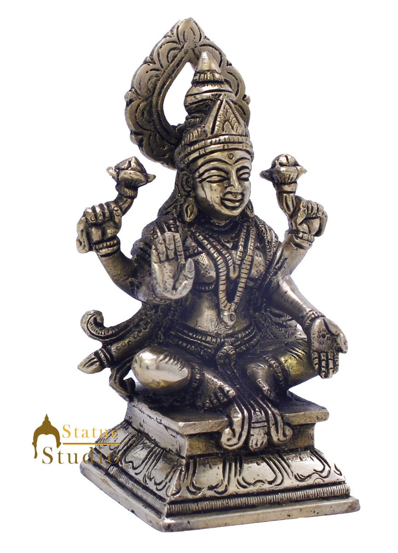 Brass Lucky Lakshmi Idol Laxmi Statue For Home Temple Pooja Room Décor 5.5"