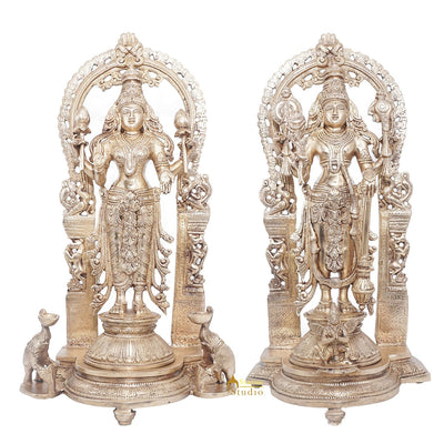 Brass Antique Vishnu Lakshmi Large Idol For Pooja Home Temple Décor Statue 16"