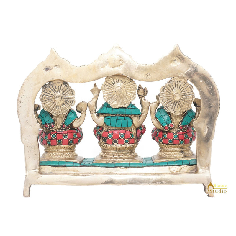 Brass Laxmi Ganesha Saraswati Idol For Home Pooja Décor Gift Statue 7"