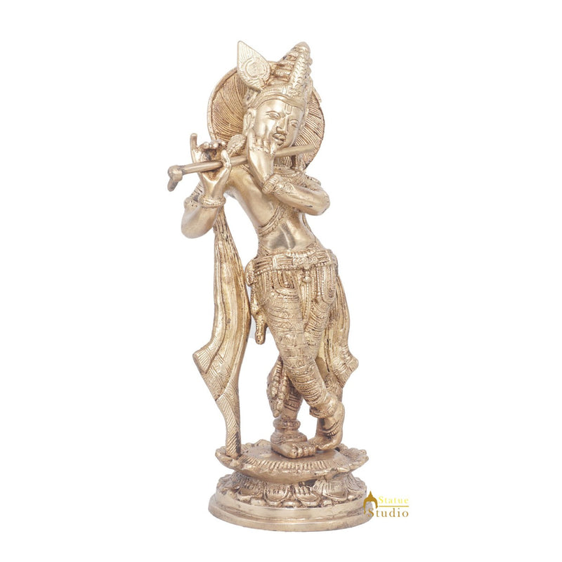 Brass Antique Lord Krishna Idol Showpiece For Home Pooja Décor Gift Statue 11"