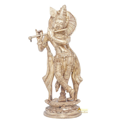 Brass Antique Lord Krishna Idol Showpiece For Home Pooja Décor Gift Statue 11"