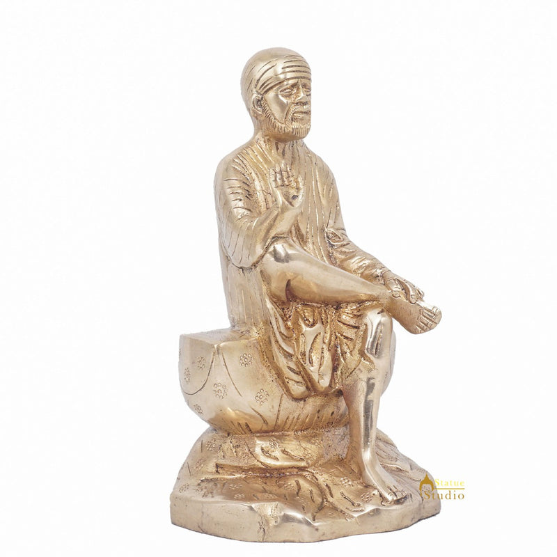 Brass Lord Shirdi Sai Baba Idol Statue Home Puja Room Religious Décor 8"