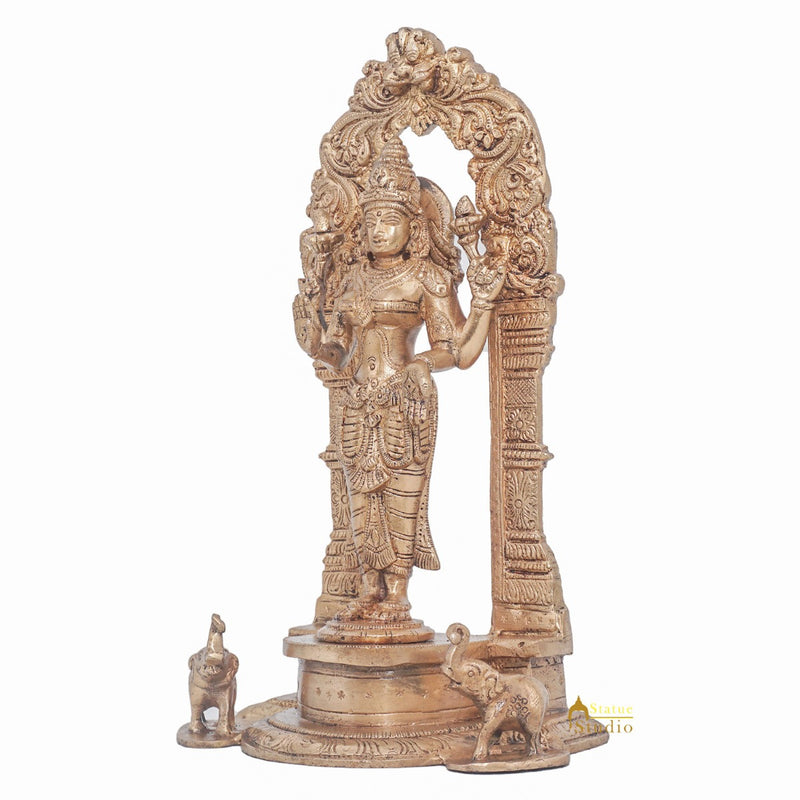 Brass Goddess Lakshmi Idol Laxmi Statue For Home Office Puja Room Décor 9"