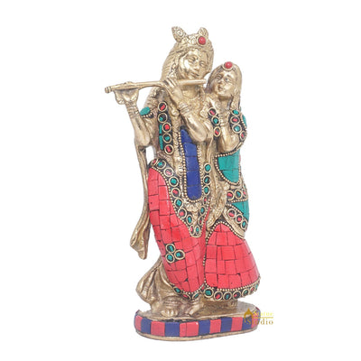 Brass Antique Lord Radha Krishna Idol For Home Puja Décor Gift Statue 11"