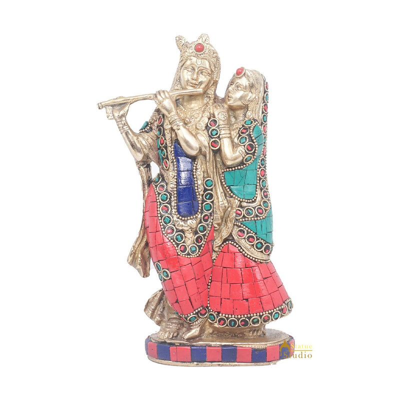 Brass Antique Lord Radha Krishna Idol For Home Puja Décor Gift Statue 11"