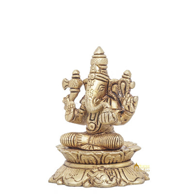 Brass Ganesha Statue Ganpati Sitting Small Idol Home Pooja Room Décor Gift 3"