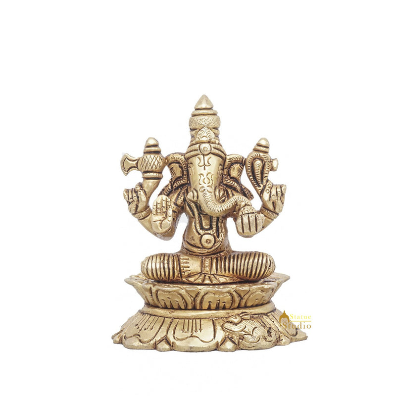 Brass Ganesha Statue Ganpati Sitting Small Idol Home Pooja Room Décor Gift 3"