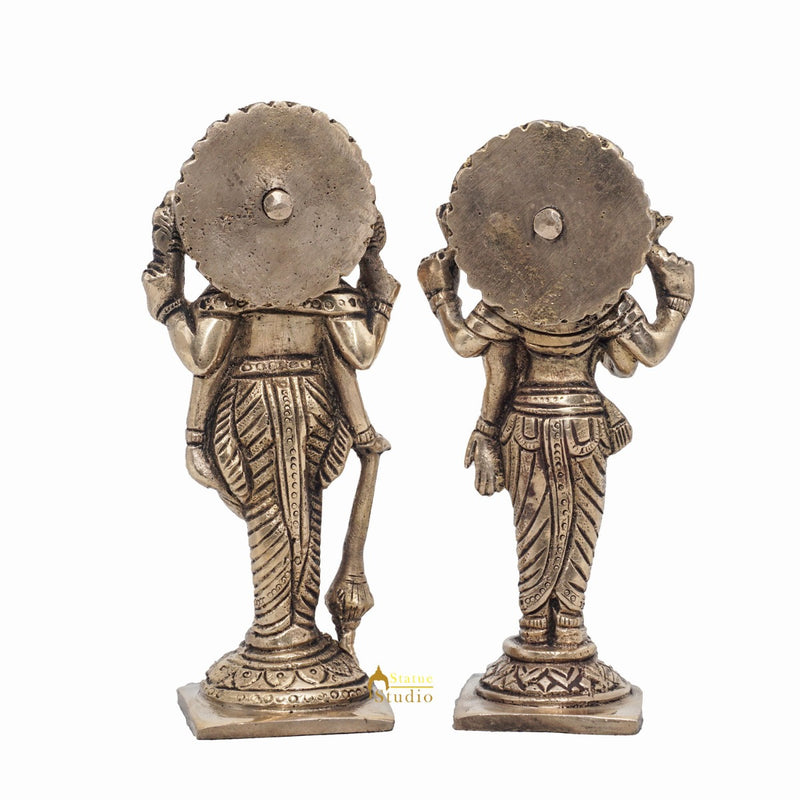Brass Antique Vishnu Lakshmi Idol For Pooja Home Temple Décor Statue 5"