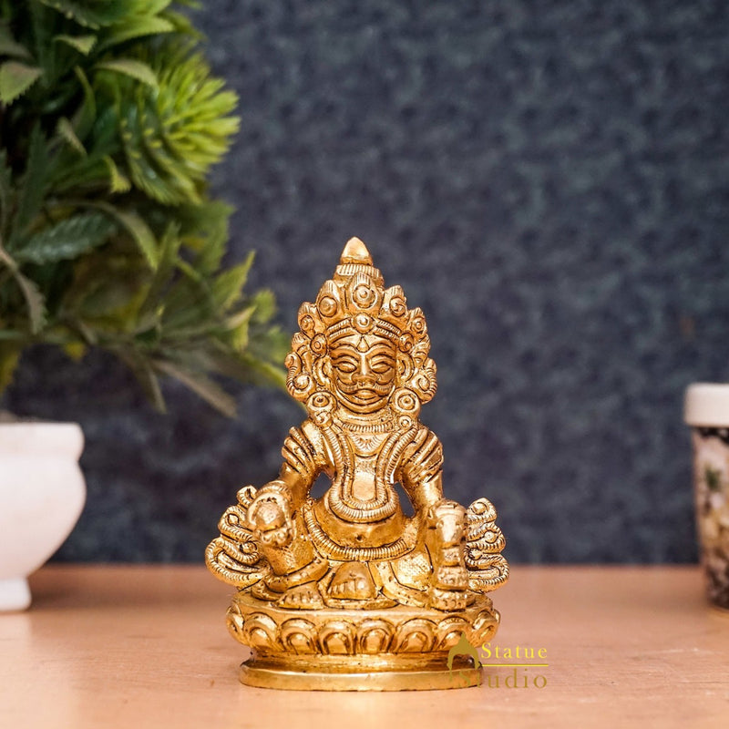Brass Small Mini God Wealth Kuber Statue Feng Shui Vastu Décor Idol Showpiece