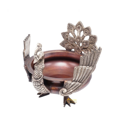 Brass Antique Peacock Urli Bowl Lucky Feng Shui Vastu Home Office Décor 13"