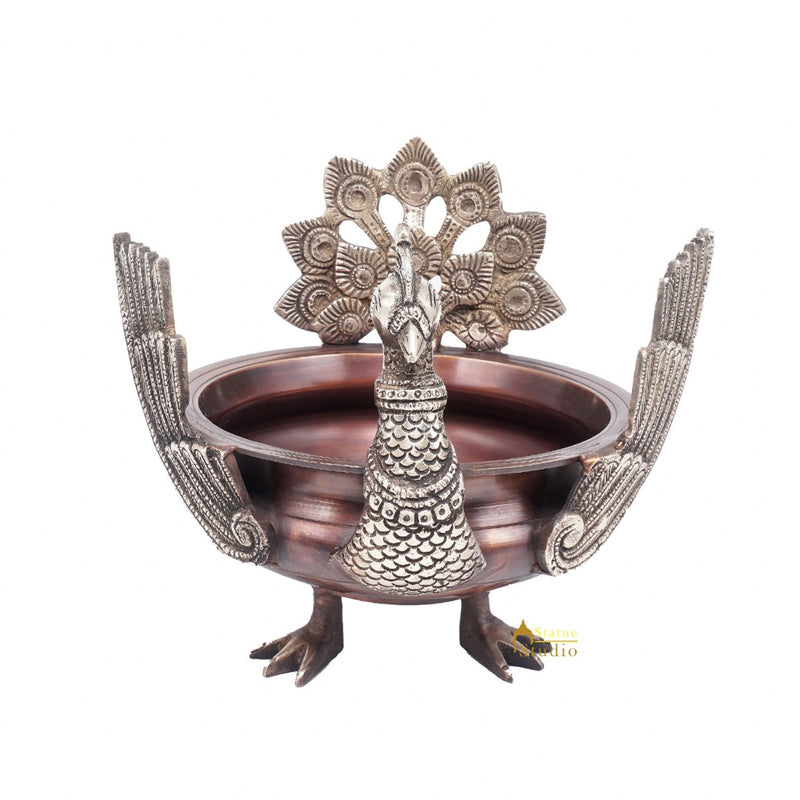 Brass Antique Peacock Urli Bowl Lucky Feng Shui Vastu Home Office Décor 13"