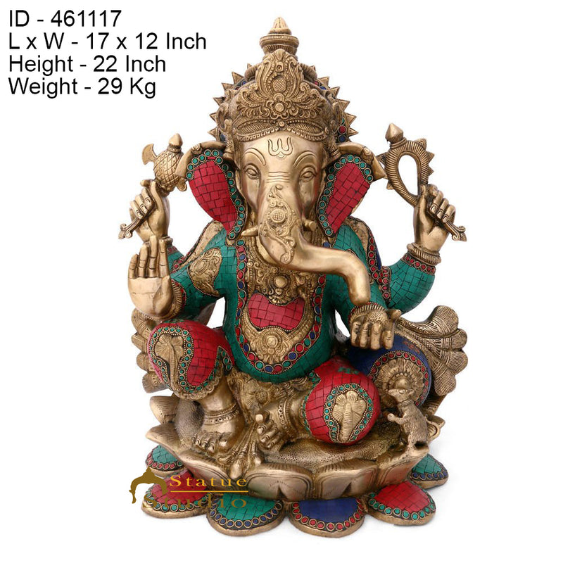 Brass Antique Ganpati Idol Ganesha Statue For Home Office Décor Large Size 21"