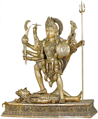 Brass Antique Maa Kali Idol Large Size Reigious Home Temple Décor 4 Feet Statue
