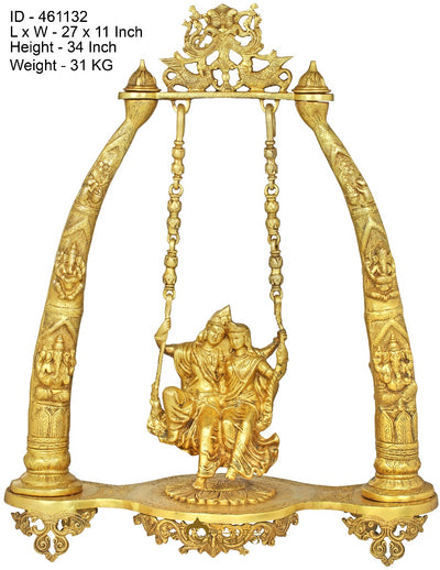Brass Radha Krishna On Large Size Swing Idol Décor Statue Showpiece 34"